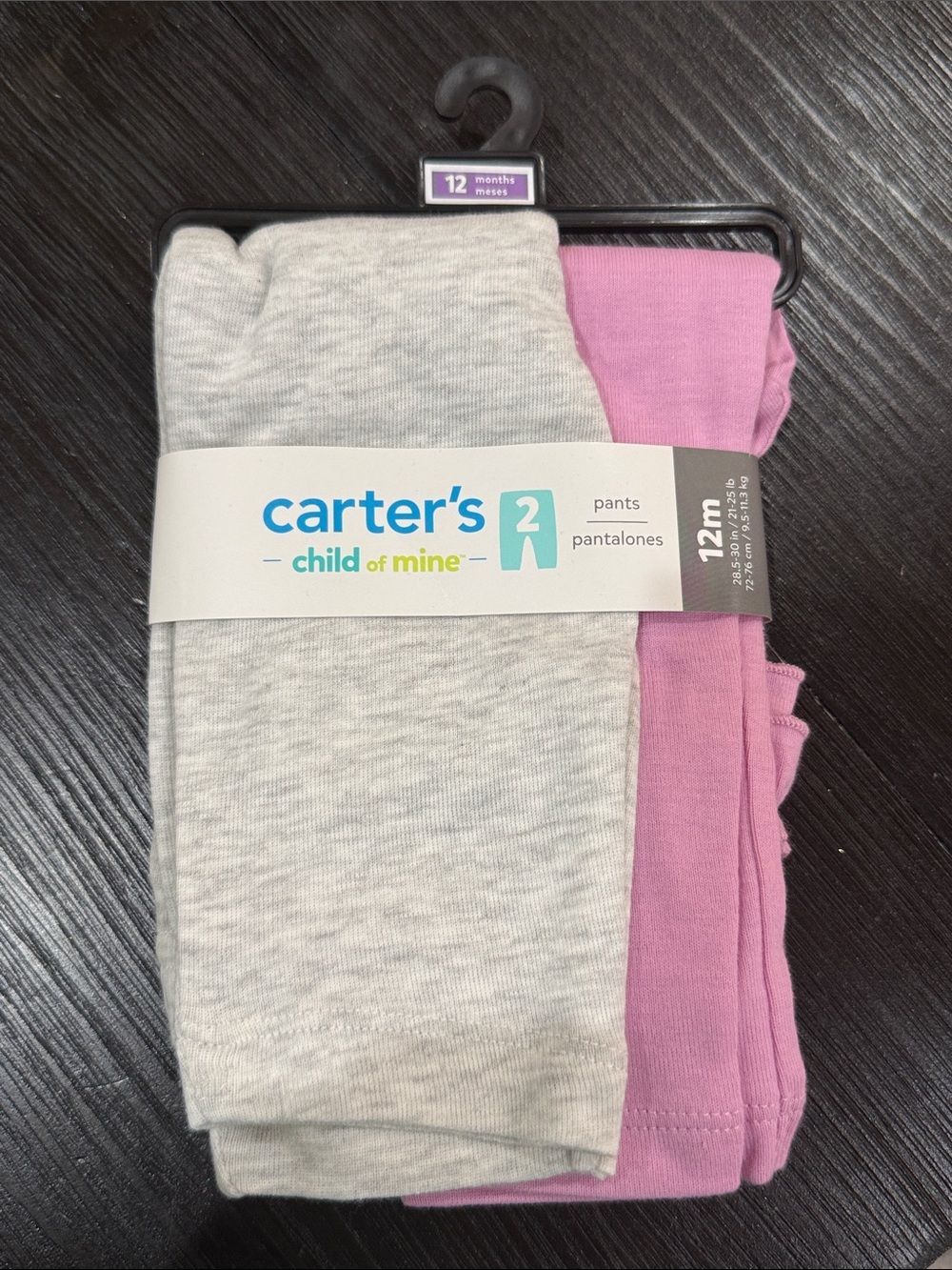 NWT Size 12M Carter's 2-Pack Baby Pants in Heather Gray & Pink